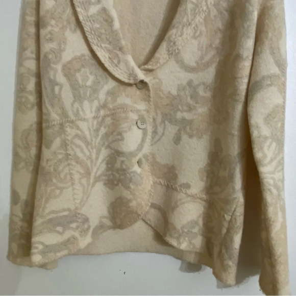 Sigrid Olsen Cream Tan Floral Wool Button Front Cardigan Sweater Small - Picture 4 of 6
